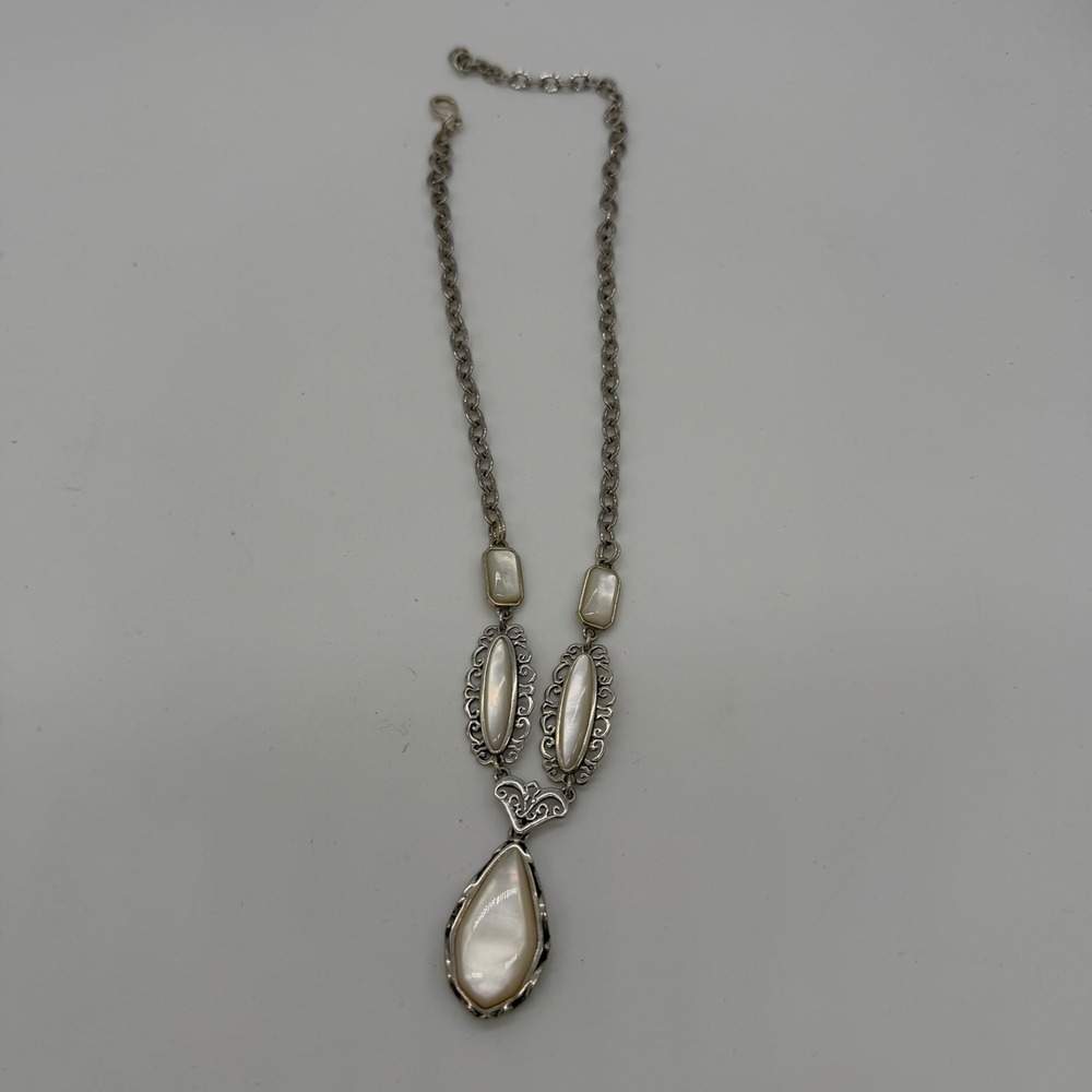 Vintage Barse Mother of Pearl Sterling Silver Drop Necklace Thailand